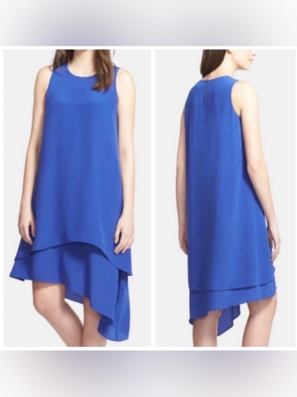 Eileen Fisher Layered Hem Silk Georgette Sleeveless Dress in Adriatic Blue SP